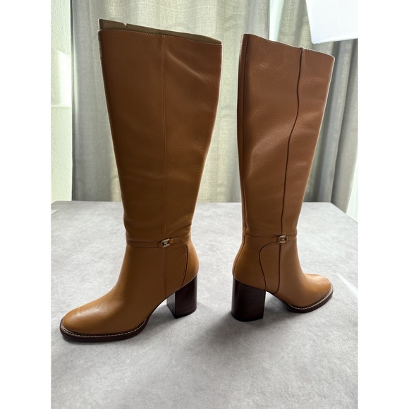 Sam Edelman Elsy Boots Womens Size 9 Medium Caramel Leather Block Heel Tall Zip - Picture 2 of 16